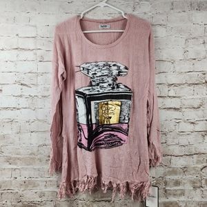 Lauren Moshi Gretta Sweater Dress Tunic Pink Love Potion Fringe Large NWT